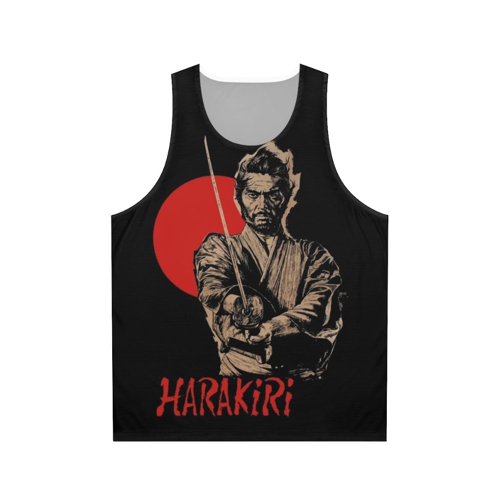 Classic Japanese cinema unisex tank top featuring samurai sword