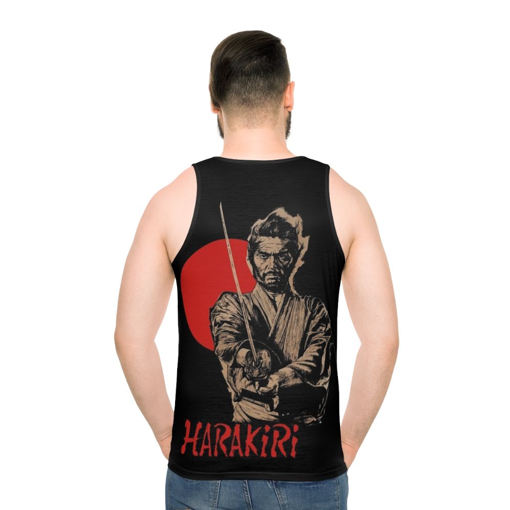 Classic Japanese cinema unisex tank top featuring samurai sword