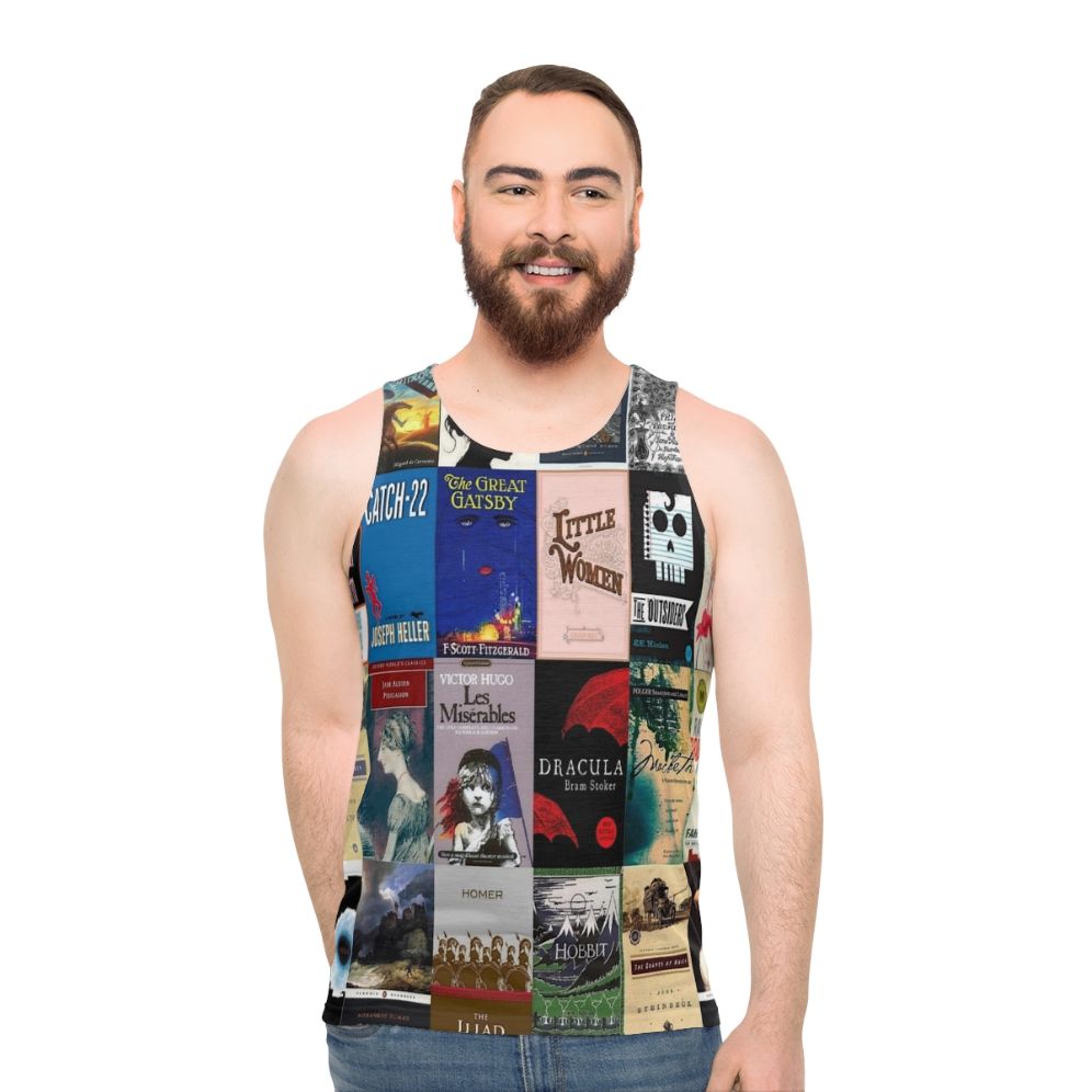 Unisex tank top with classic literature book covers design