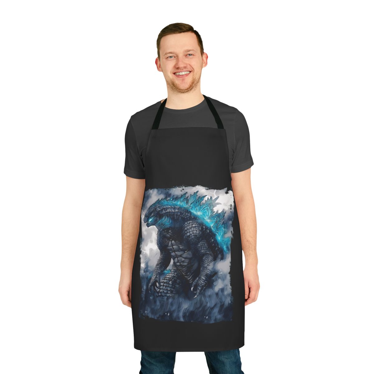 Classic Godzilla vs Kong monster movie themed apron