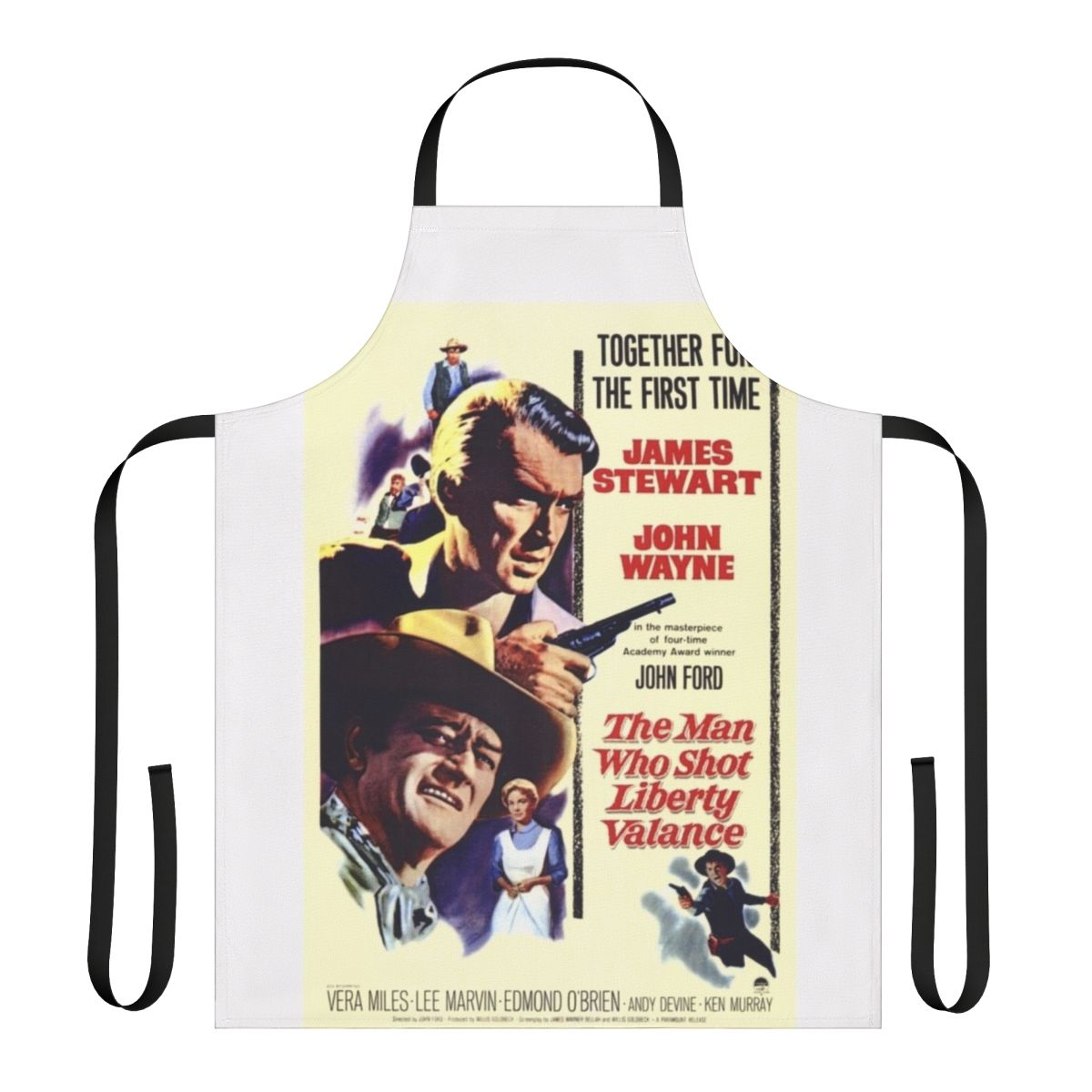 The Man Who Shot Liberty Valance-inspired apron featuring John Wayne and James Stewart