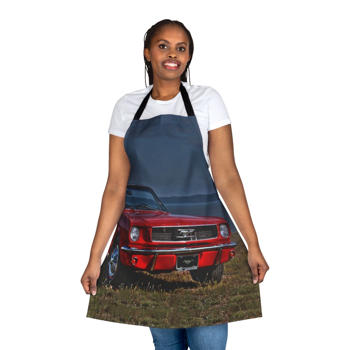 Classic 1966 Ford Mustang Convertible Apron with Vintage Red Design