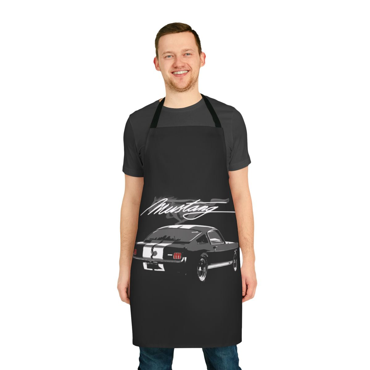 Classic 1965 Ford Mustang Fastback coupe design on an apron