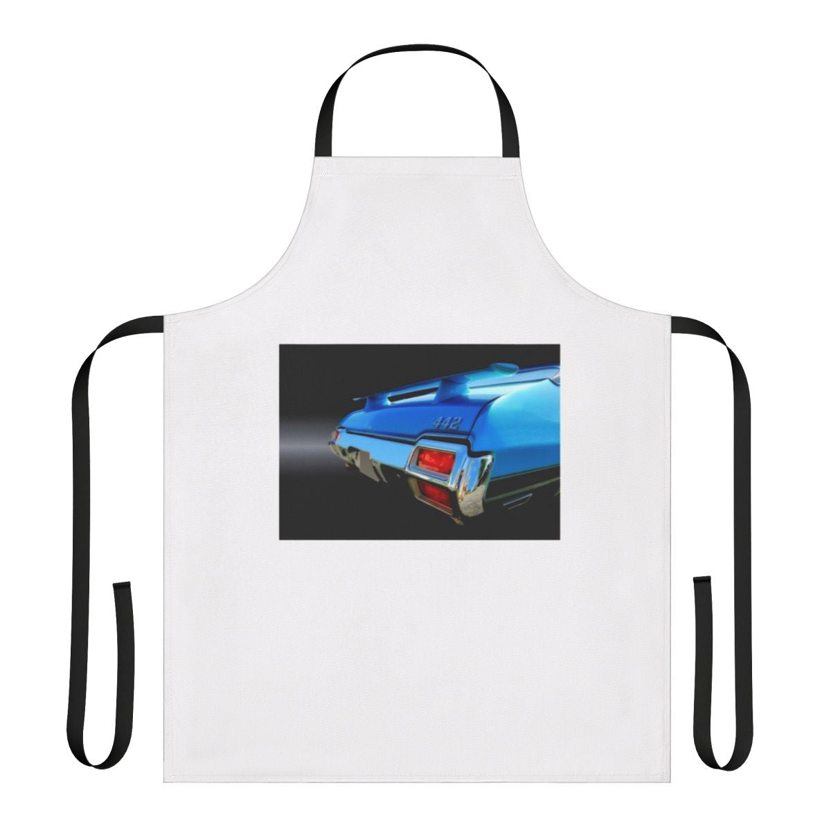 Vintage-style apron featuring the iconic 1971 Oldsmobile 442 muscle car design