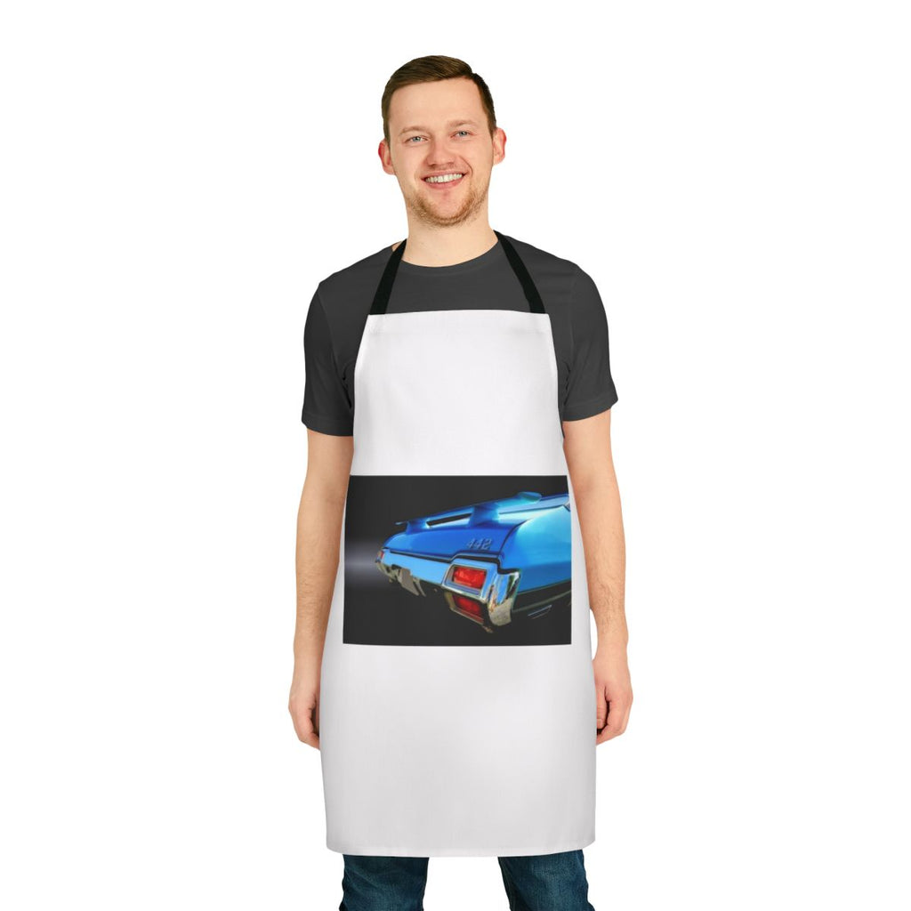Vintage-style apron featuring the iconic 1971 Oldsmobile 442 muscle car design