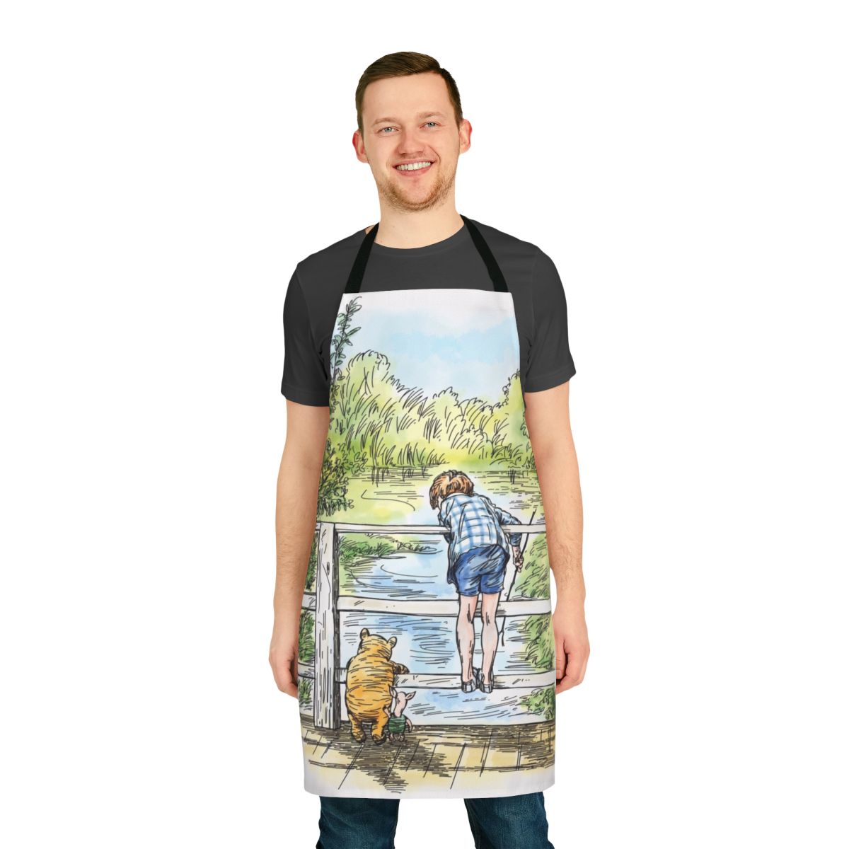 Winnie the Pooh inspired kitchen apron featuring a classic pooh bear illustration.
