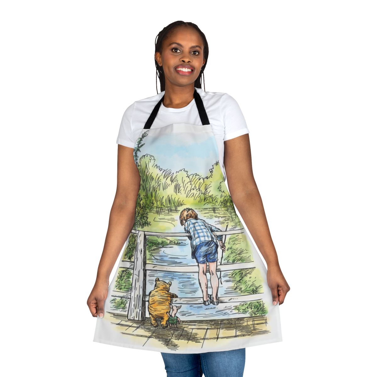 Winnie the Pooh inspired kitchen apron featuring a classic pooh bear illustration.
