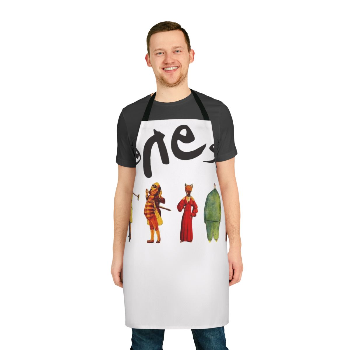 Classic rock band inspired apron with adjustable neck strap and waist ties