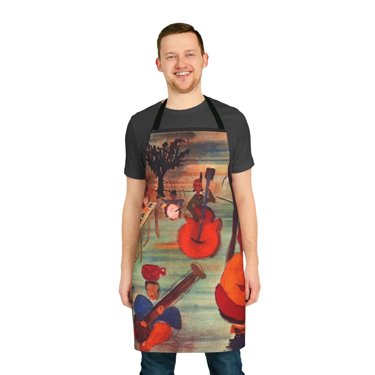 Classic rock inspired apron featuring a tribute design to the iconic album "Music From Big Pink"
