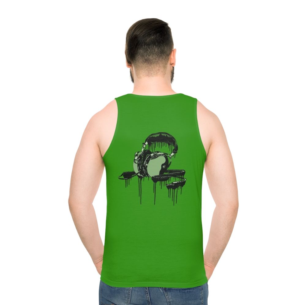 Classic Shells Unisex Tank Top featuring retro 70s album cover design and headphones