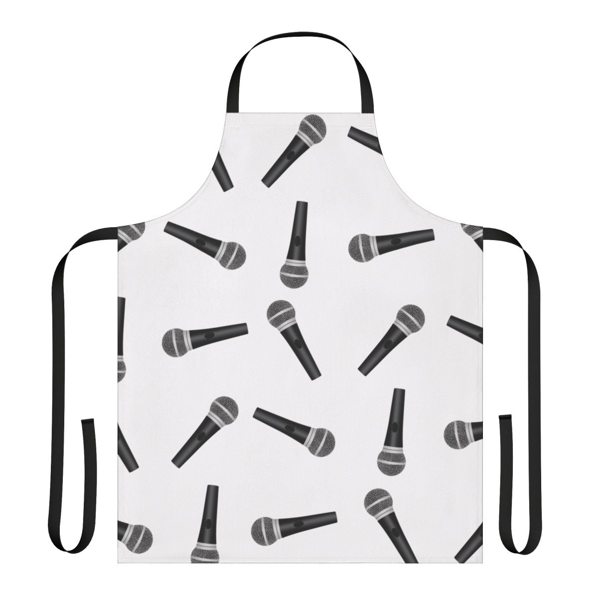 Classic-style black and white microphone pattern printed on an apron