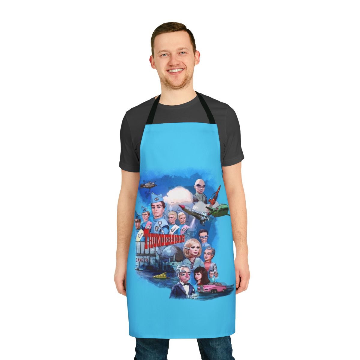 Thunderbirds-themed apron with retro sci-fi design