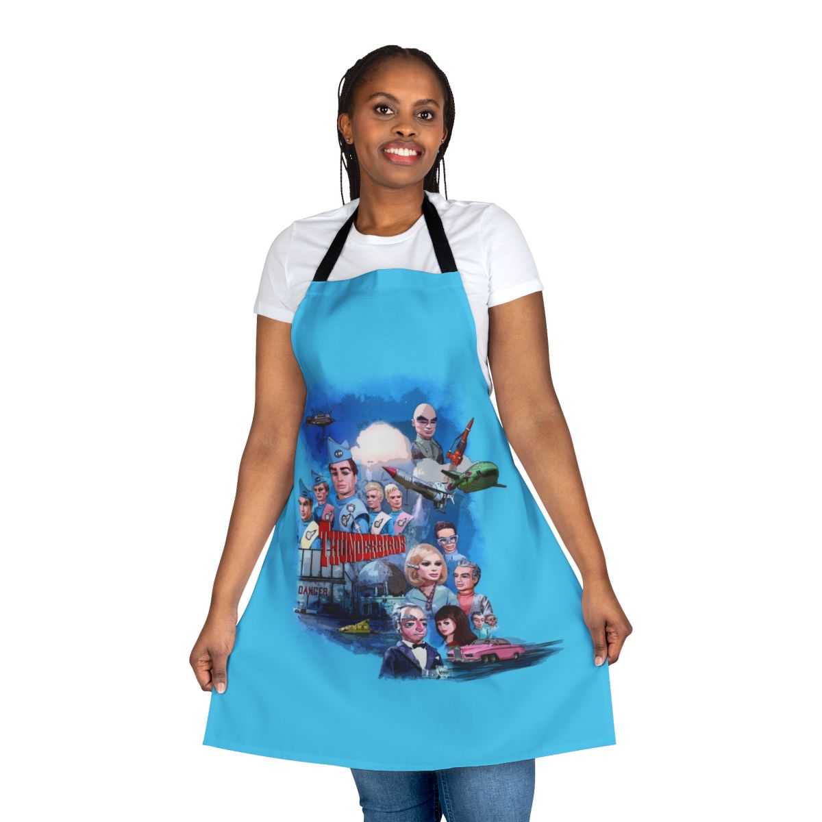 Thunderbirds-themed apron with retro sci-fi design