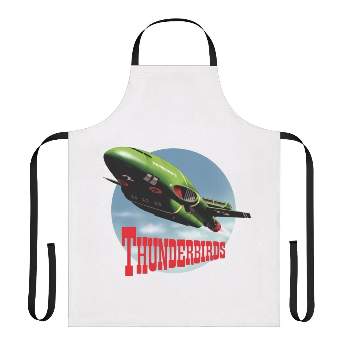 Thunderbirds-themed apron featuring the iconic Thunderbird 2 spacecraft from the classic 1960s sci-fi TV show