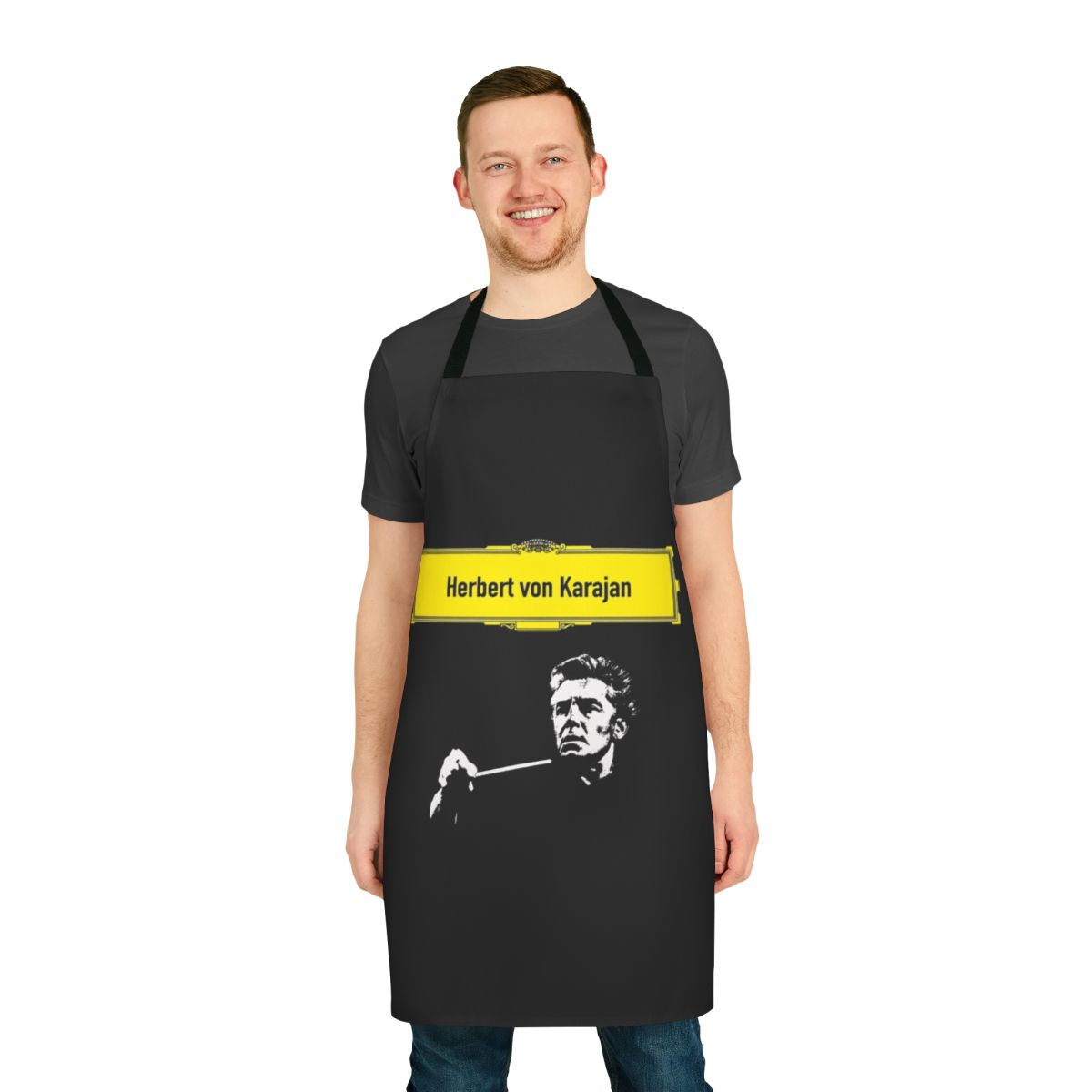 Classical music conductor apron featuring the iconic Herbert von Karajan