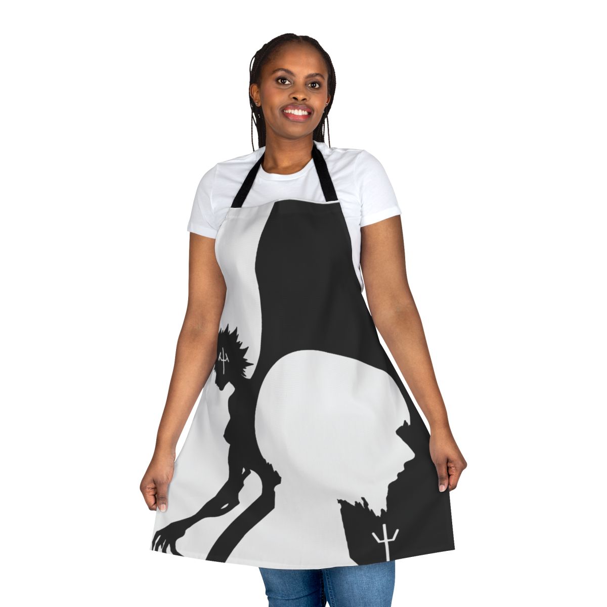 Claymore-themed apron with Priscilla and Clare symbols