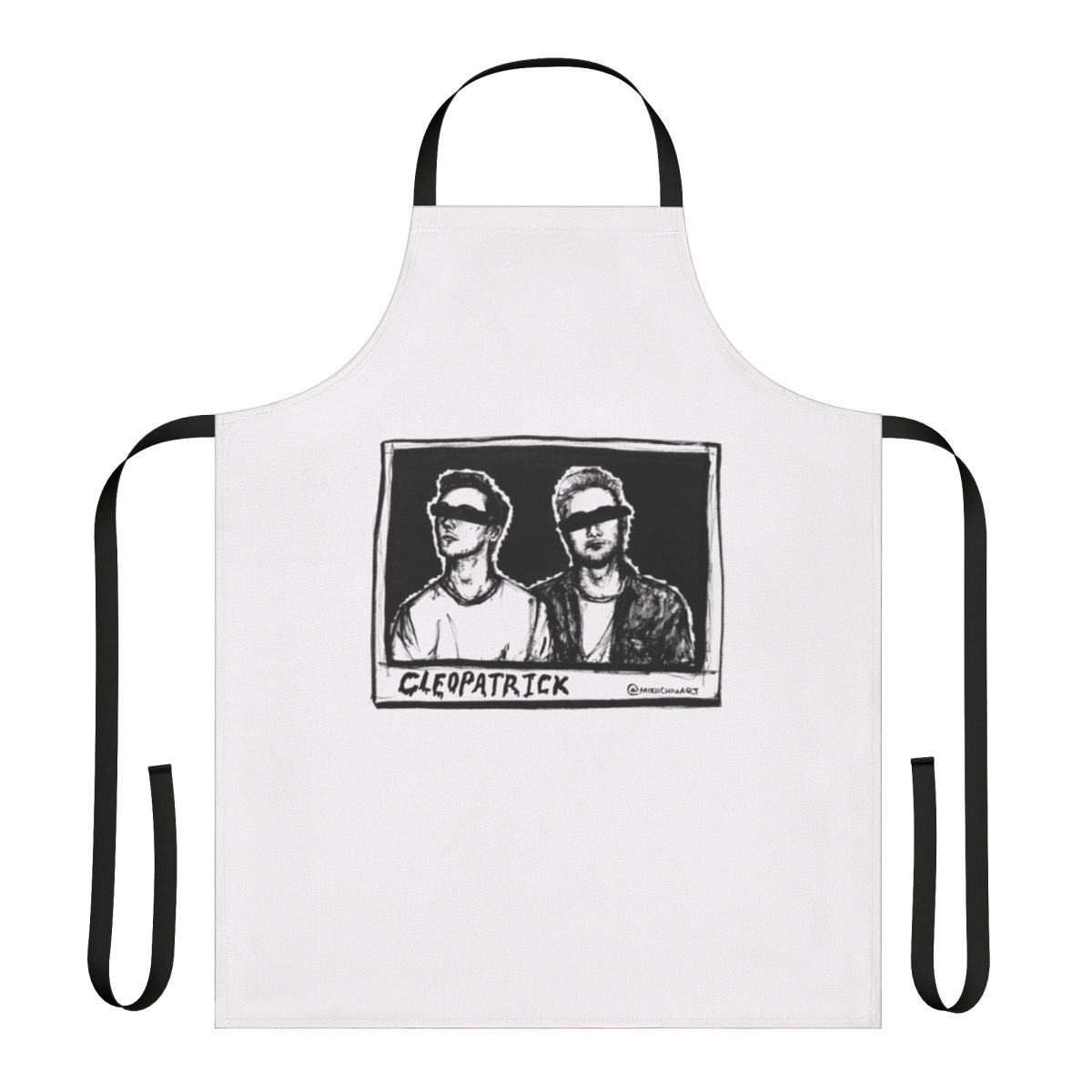 Cleopatrick-inspired black and white portrait apron