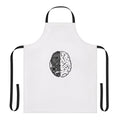 A black apron with binary code and "Coding Brain" printed on it.
