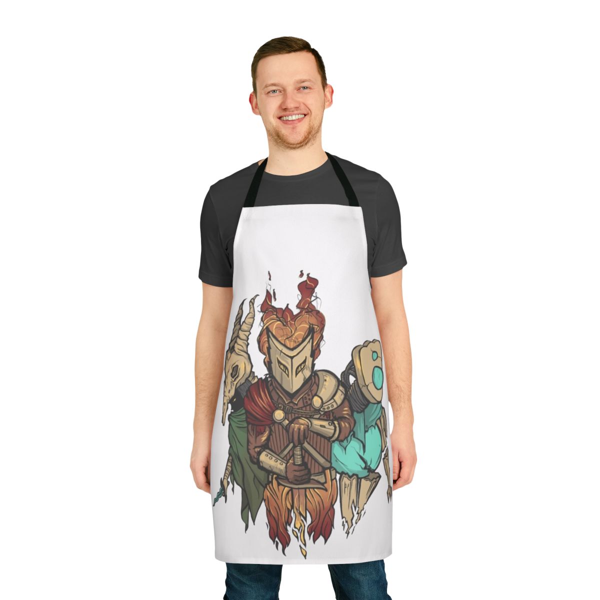 Climbing Spires themed apron featuring Slay the Spire game characters and fantasy art