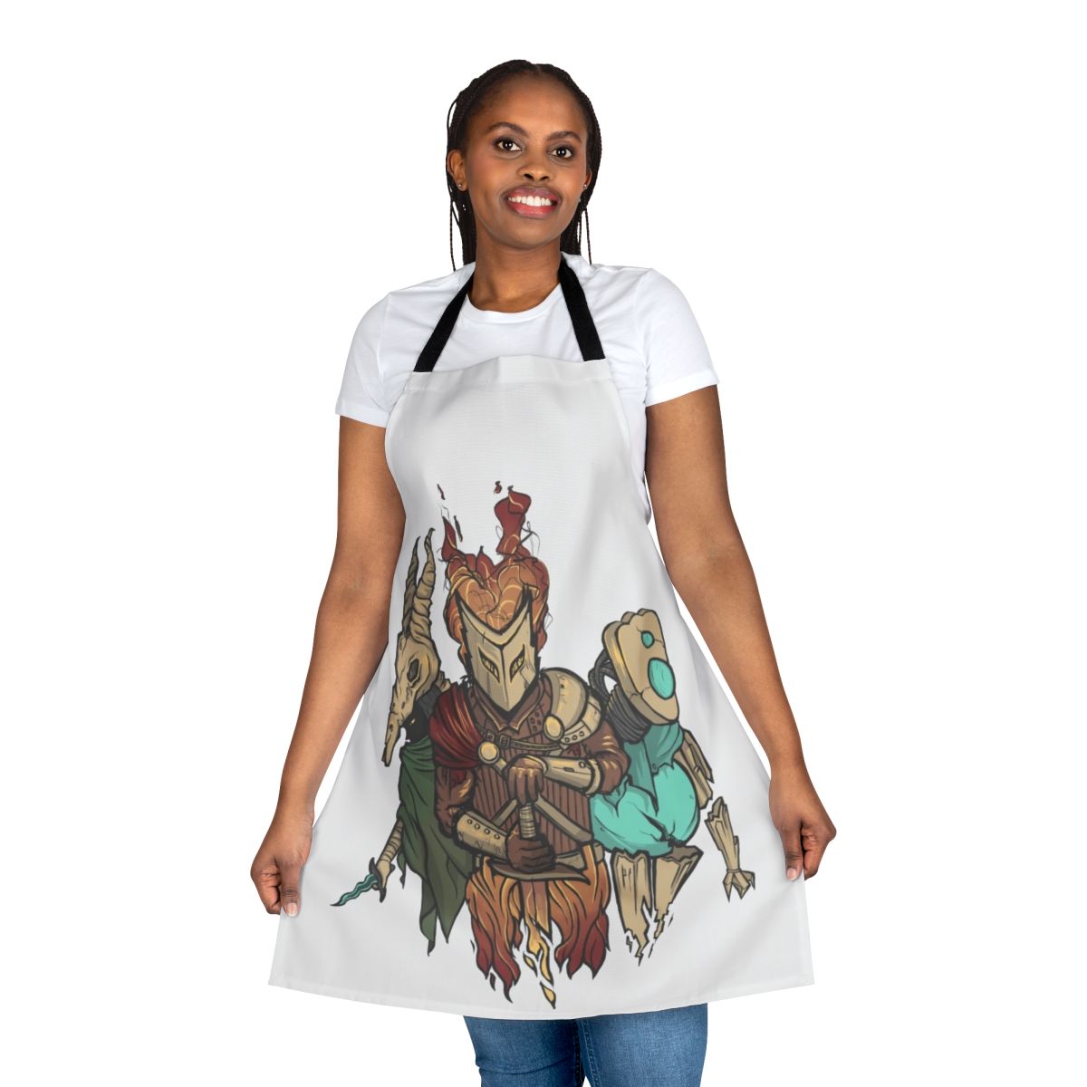 Climbing Spires themed apron featuring Slay the Spire game characters and fantasy art