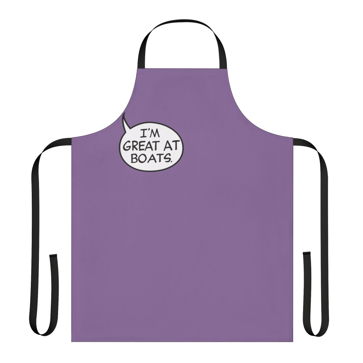 Apron featuring a talk bubble design with the text "I M Great At Boats", inspired by the Marvel character Clint Barton/Hawkeye
