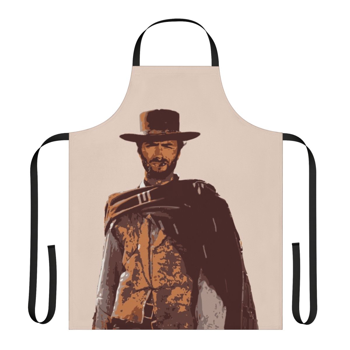 Clint Eastwood-inspired cowboy apron with smoking imagery