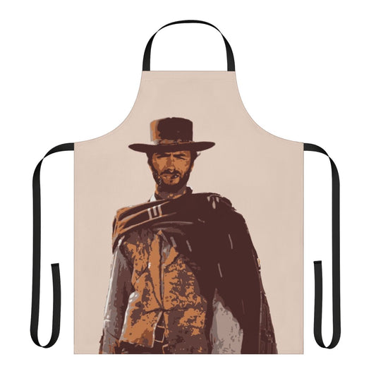 Clint Eastwood-inspired cowboy apron with smoking imagery