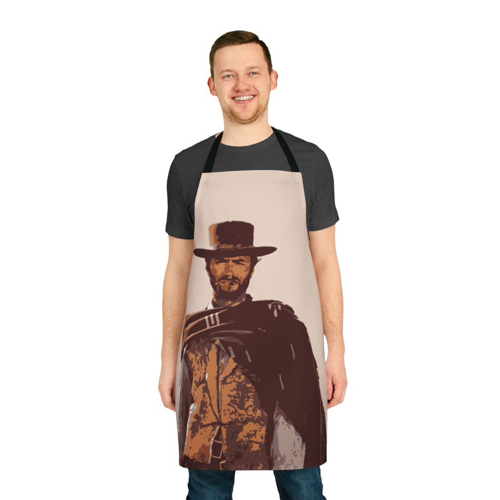Clint Eastwood-inspired cowboy apron with smoking imagery