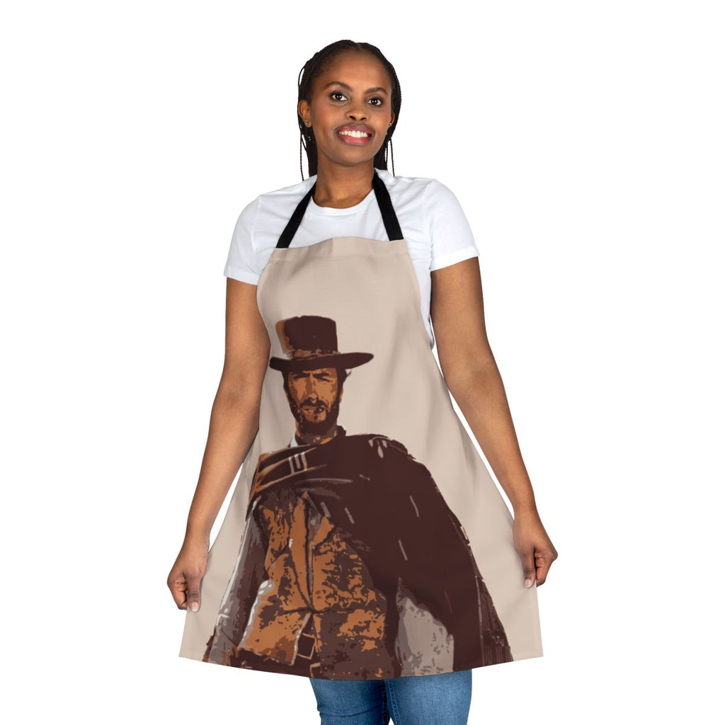 Clint Eastwood-inspired cowboy apron with smoking imagery