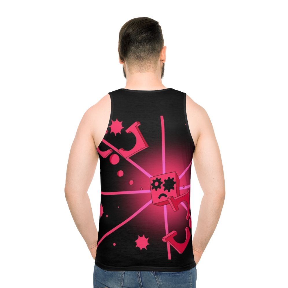 Video game inspired "Close to Me" unisex tank top with geometric and corrupted cube design in pink