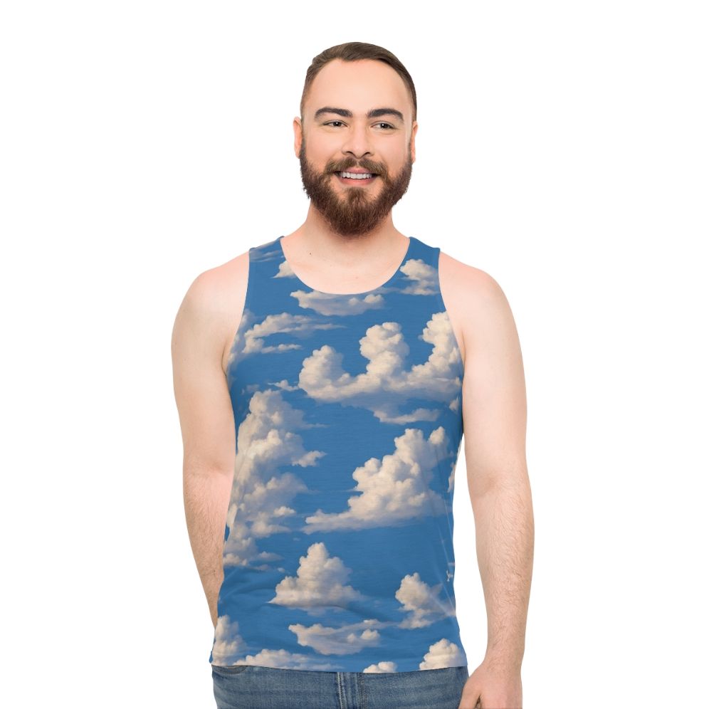 Unisex tank top with a cloud and sky print