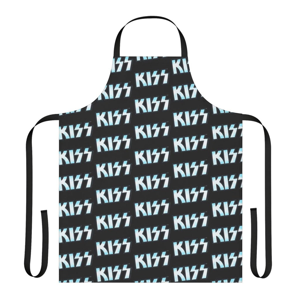 Apron featuring a graphic design inspired by the iconic Kiss the Band logo and clouds in a blue sky.