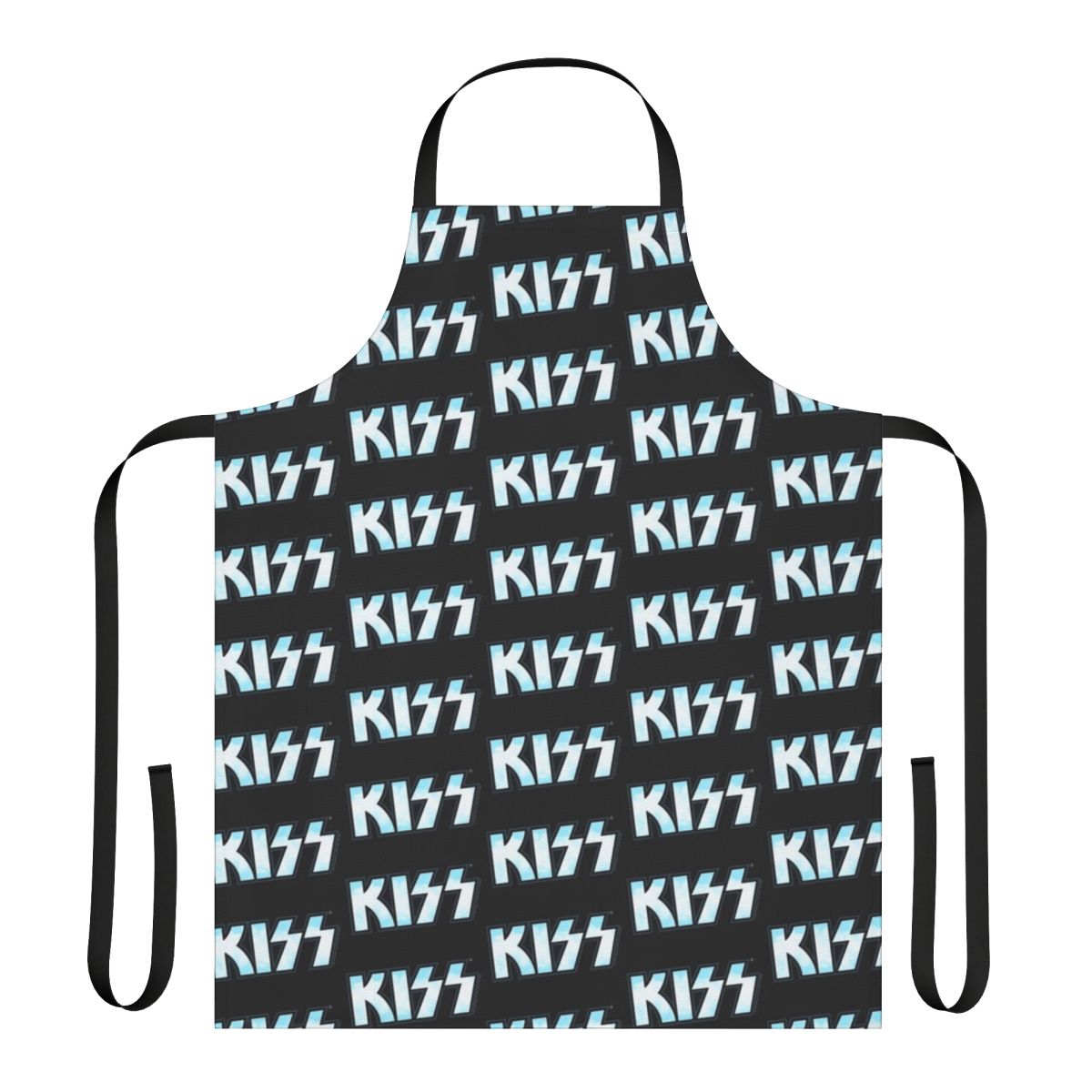Apron featuring a graphic design inspired by the iconic Kiss the Band logo and clouds in a blue sky.