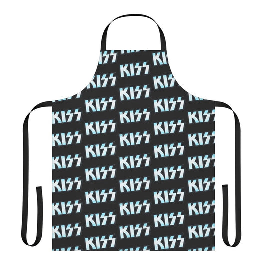 Apron featuring a graphic design inspired by the iconic Kiss the Band logo and clouds in a blue sky.