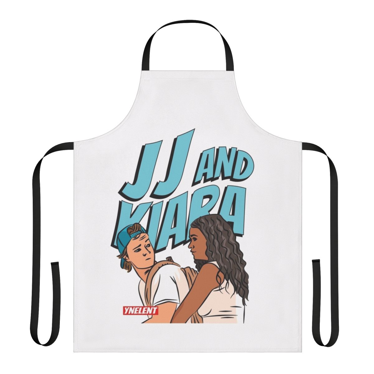 Coastal-themed apron featuring characters JJ and Kiara from the TV series Outer Banks