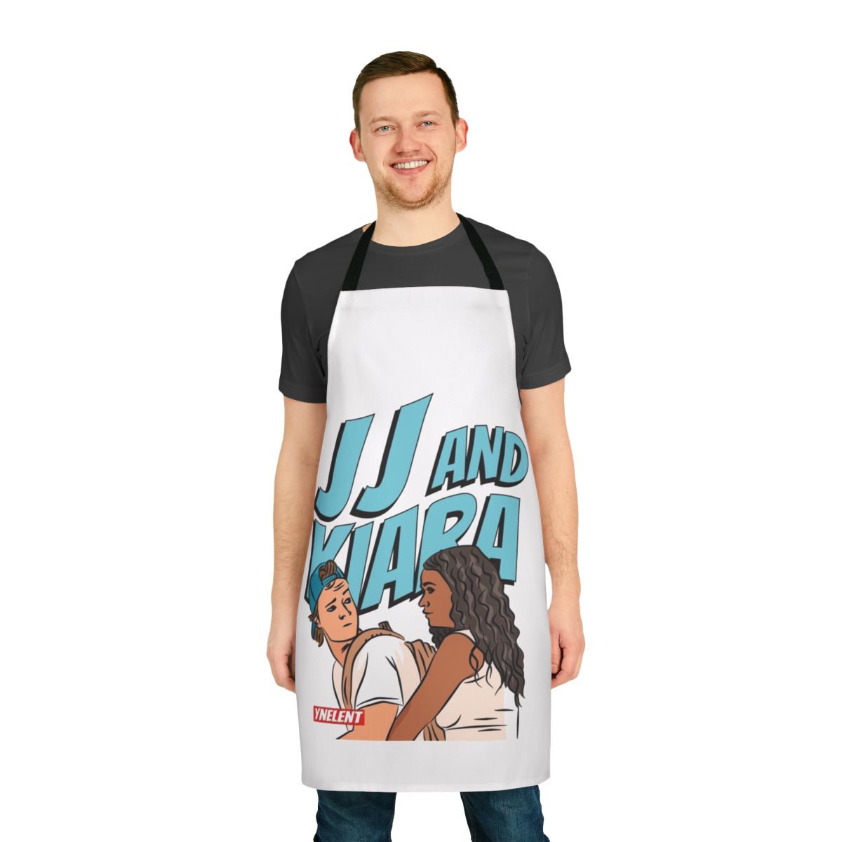 Coastal-themed apron featuring characters JJ and Kiara from the TV series Outer Banks