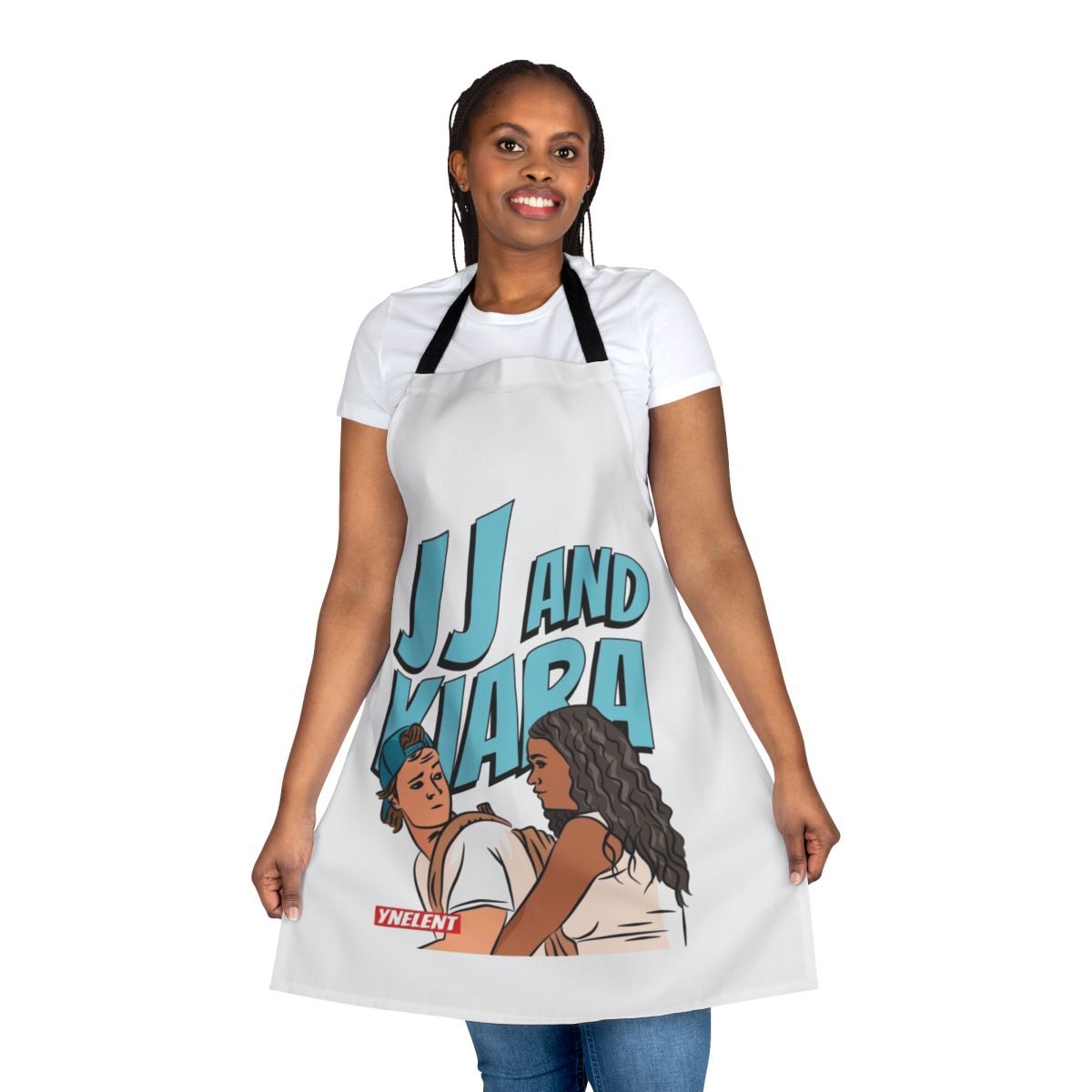 Coastal-themed apron featuring characters JJ and Kiara from the TV series Outer Banks
