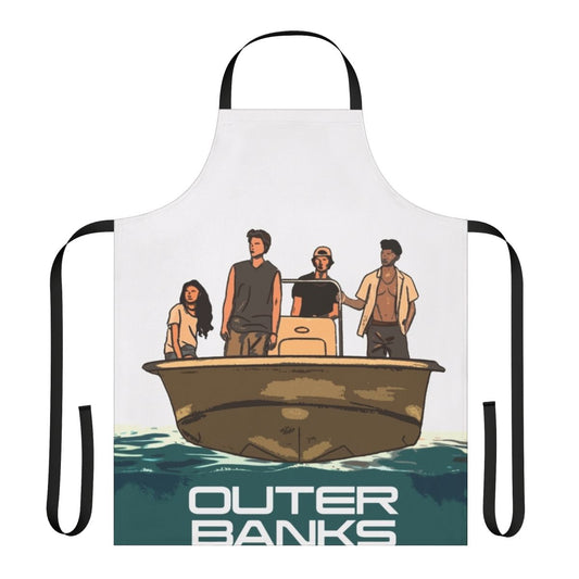 Coastal-themed apron featuring characters from the Netflix series Outer Banks