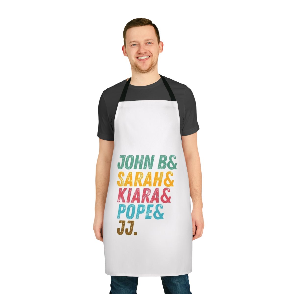 Coastal-themed Outer Banks-inspired apron with fan gear design