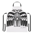 Raven Apron featuring a coastal design with a black bird silhouette against a sunset backdrop