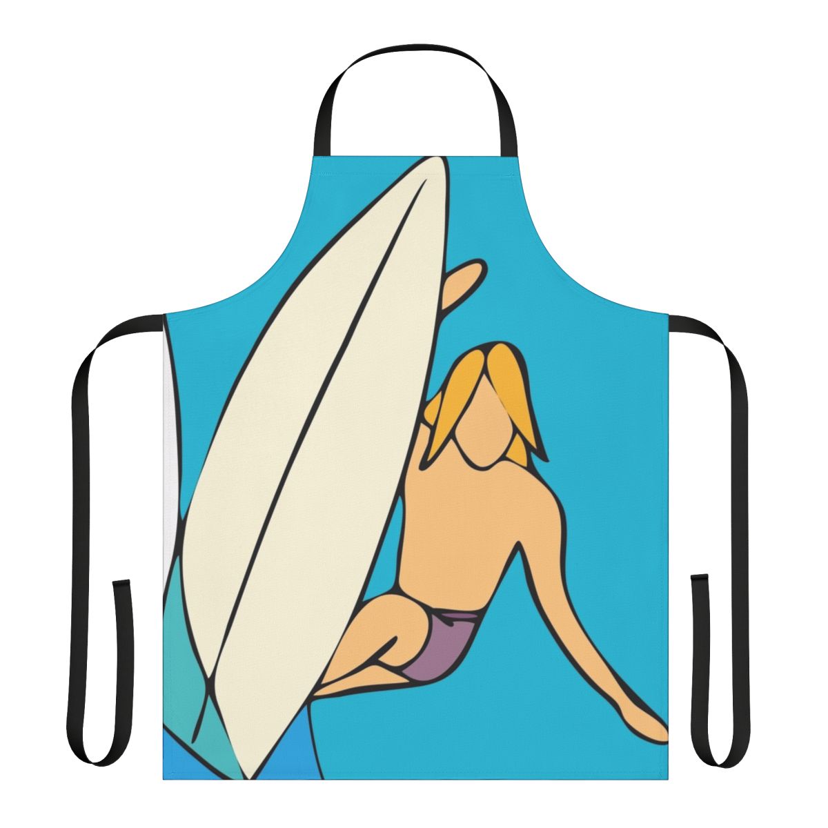 A vibrant blue and white apron with a surf-inspired design, perfect for the beach-lover or ocean enthusiast.