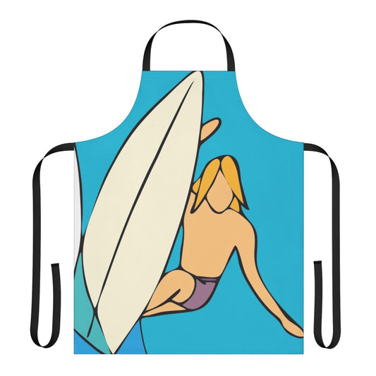 A vibrant blue and white apron with a surf-inspired design, perfect for the beach-lover or ocean enthusiast.