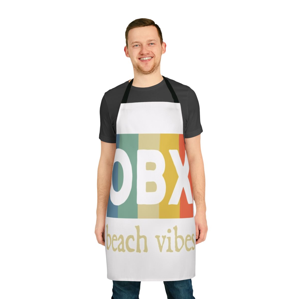 Coastal-inspired beach apron with retro sunset and beach vibes design