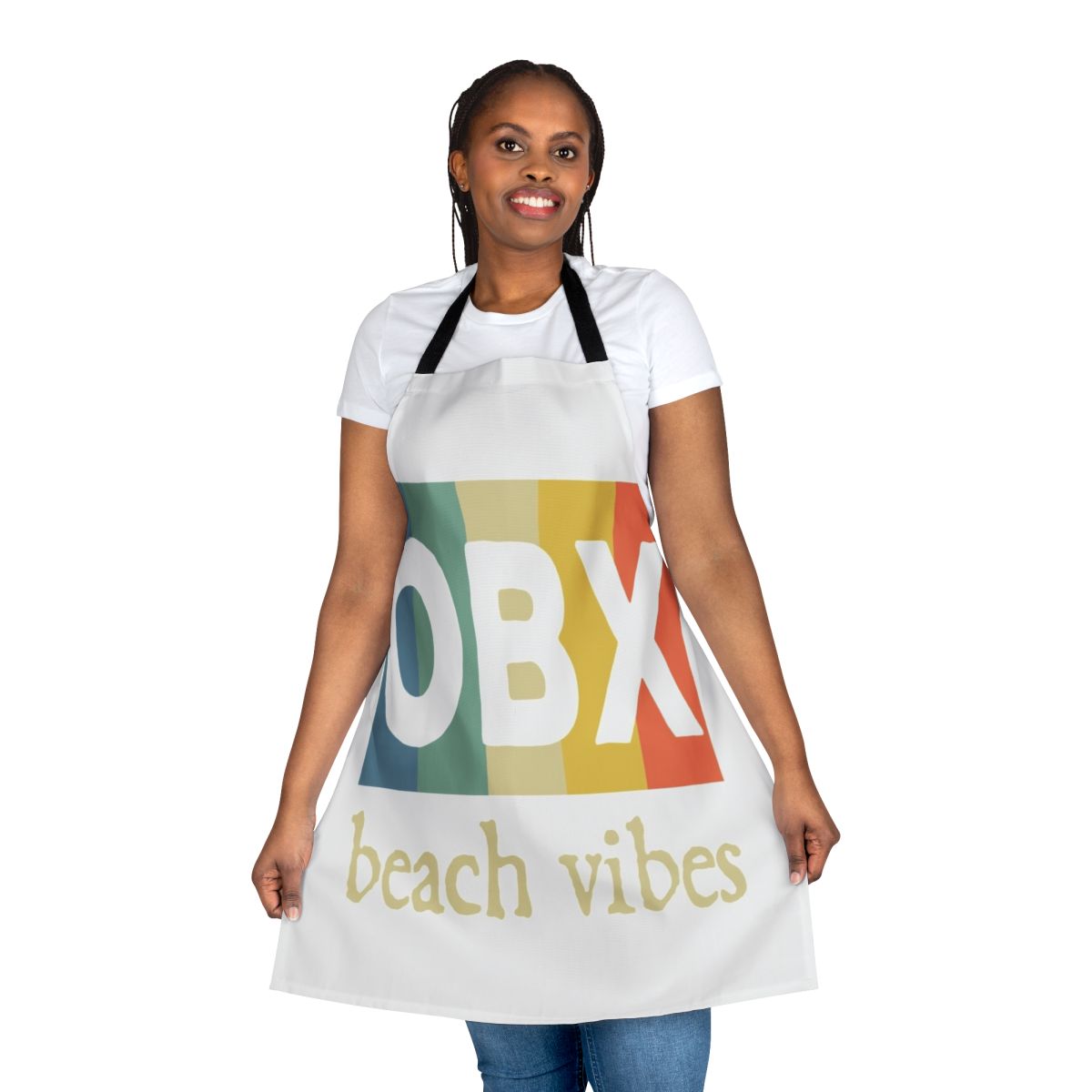 Coastal-inspired beach apron with retro sunset and beach vibes design