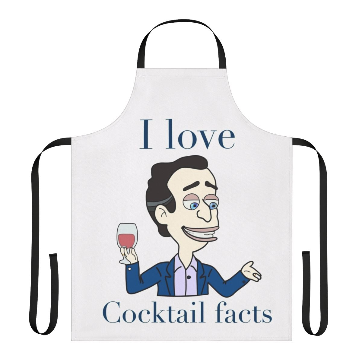 "Cocktail Facts" apron featuring funny quotes and trivia for Big Mouth Netflix fans