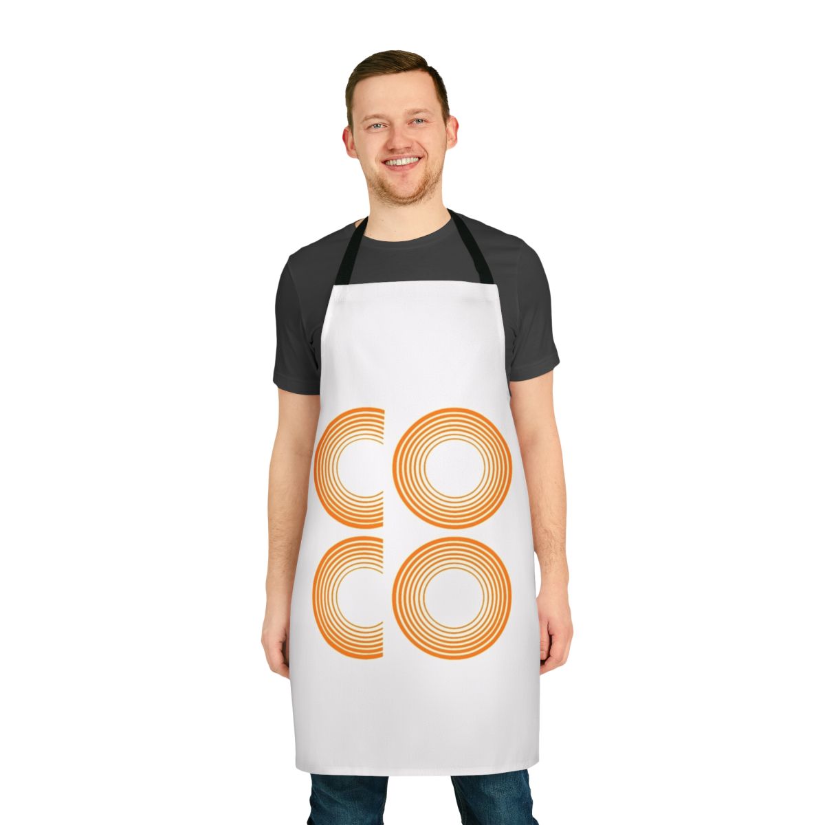 Coco-themed apron featuring a portrait of comedian Conan O'Brien