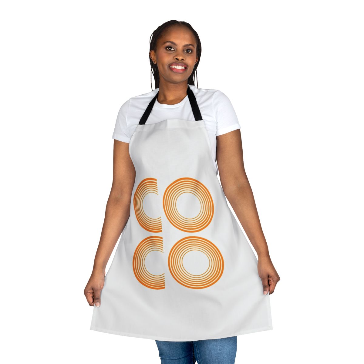 Coco-themed apron featuring a portrait of comedian Conan O'Brien