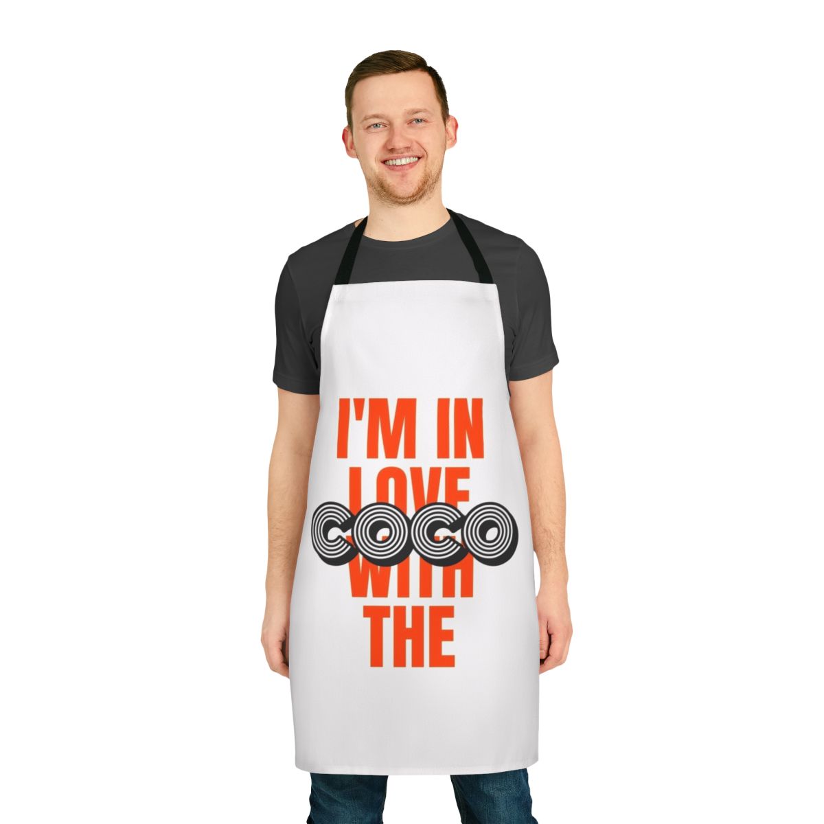 Coco inspired apron with retro orange lettering and design