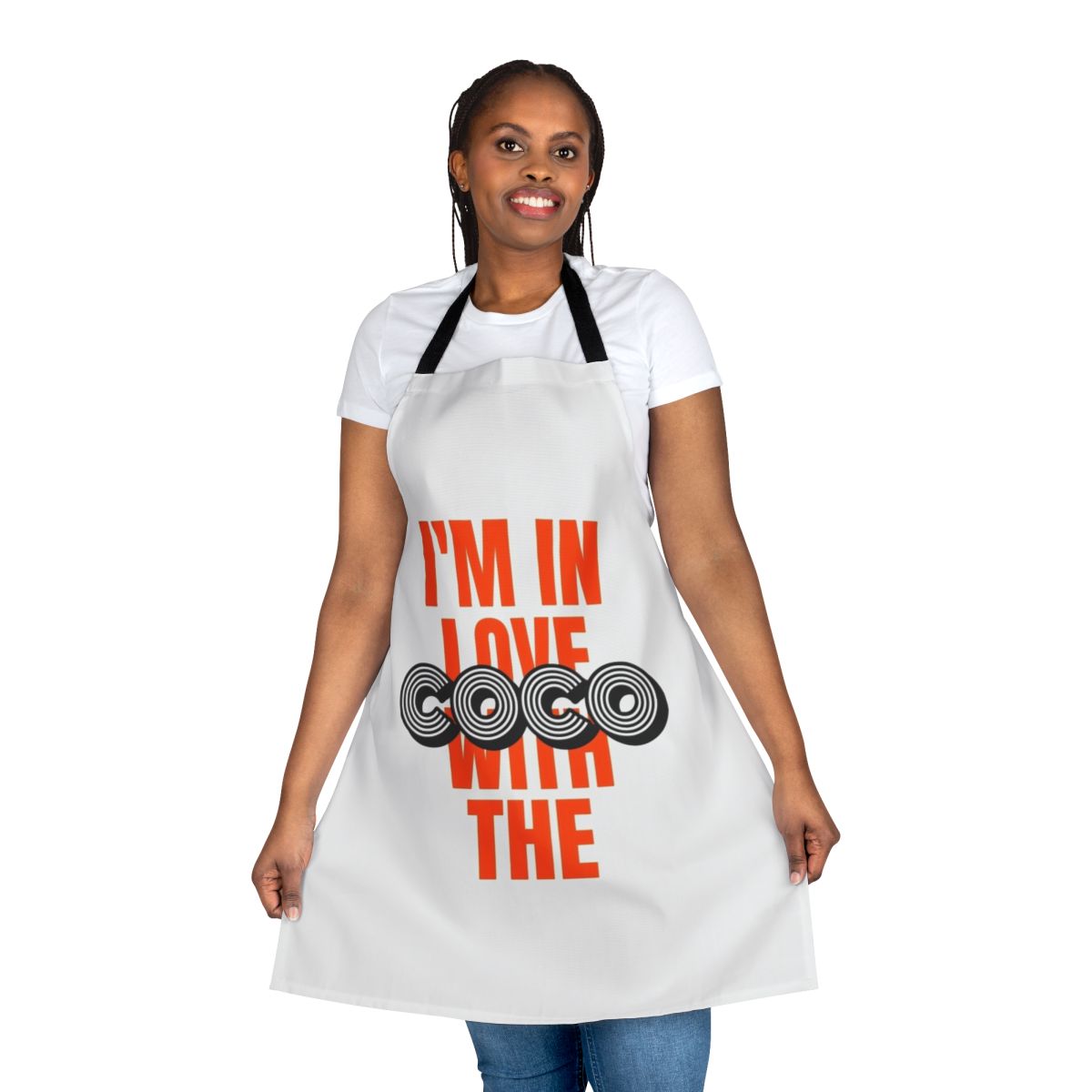 Coco inspired apron with retro orange lettering and design
