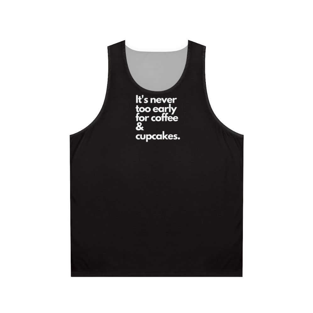 Unisex tank top featuring coffee and cupcakes design
